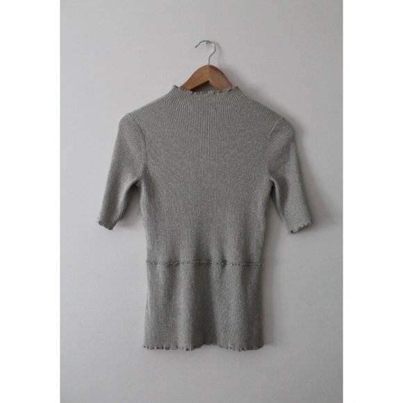 3.1 Phillip Lim Short Sleeve Metallic Top Ivory Size Small - Picture 4 of 9